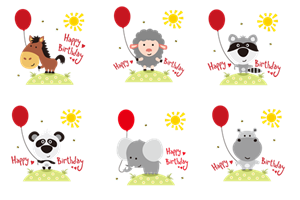 卡通手绘动物生日集合